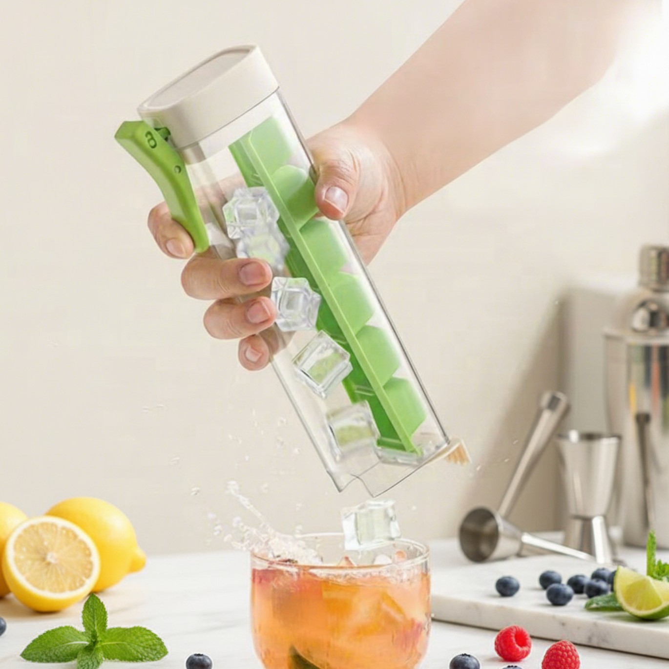 One-Handed Ice Cube Tray with Easy Press Lid